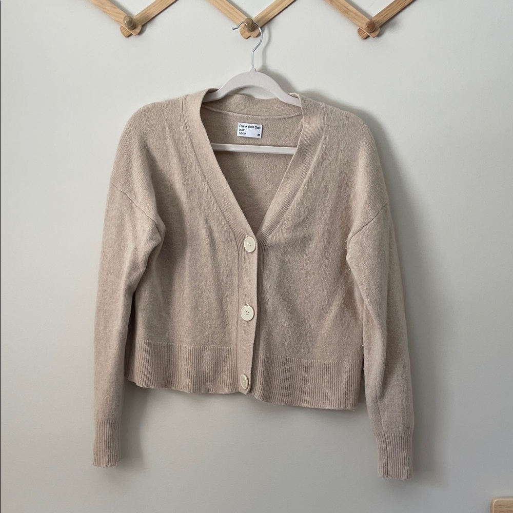 Frank & Oak Cream V-Neck Button Front Cardigan